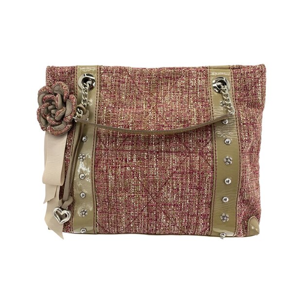 Brighton Josette Pink Tweed & Faux Leather Shoulder Bag With Flower Accent - Picture 9 of 9